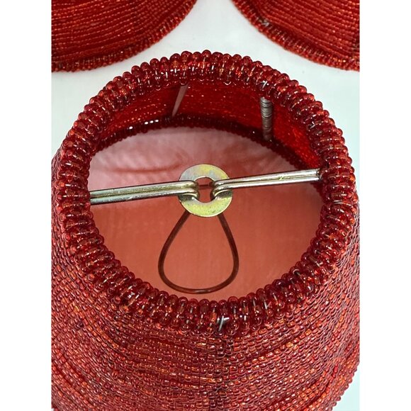 Vintage Lot of 4 Portfolio Red Glass Beaded Lamp Shades 5" Chandelier Mini - Picture 6 of 10